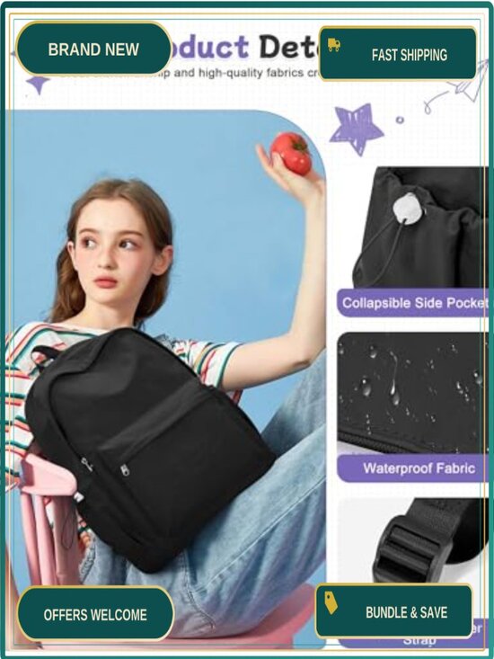 Water-Resistant Nylon Backpack with 14-Inch Laptop Sleeve for School Work Travel